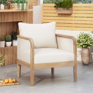 Merax Outdoor Acacia Wood Patio Club Chair Conversation Set with Waterproof Thick Cushion Deep Seating for Porch,Garden