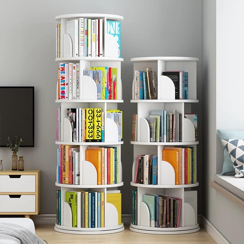 Rotating Bookshelf, Wood Bookshelf Corner Bookshelf, 360 Display 5 Tier Spinning Bookshelf Tower Lazy Susan, Tall Bookcase Storage Rack for Kids&Adults, Revolving Bookcase Book Shelf for Bedroom