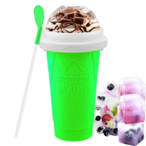 slushy maker cup - diy magic slushy maker squeeze cup, portable smoothie squeeze cup for juices, milk and ice cream make, double layers silicone slushie cup with straw for friends,family gifts (green)