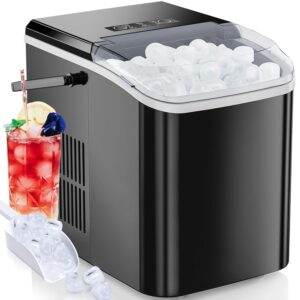 countertop ice maker, portable self-cleaning ice machine with handle, 9 cubes in only 6 minutes, 26.5lbs per day, ideal for home, kitchen, camping (black)