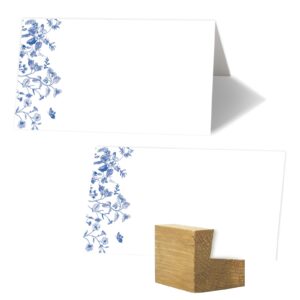 jarthenaamcs 100pcs blue floral place cards 3.5 x 2 inch chinoiserie flower tented cards seating cards for party table setting supplies