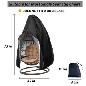 MerwDeeyt Egg Chair Cover Waterproof Outdoor Swing Chair Cover, Patio Hanging Chair Cover Windproof Single Seat Wicker Egg Chair Covers with Zipper & Drawstring (Single Seat 75" H x 45" W)