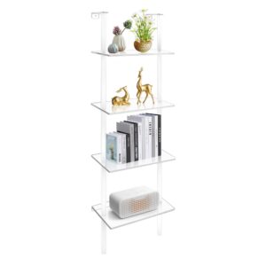 cutora acrylic ladder bookshelf 9.5" d x 15.6" w x 60" h clear bookcase narrow display shelf for small space wall mounted storage rack for living room bedroom cloakroom bathroom (4-tier)