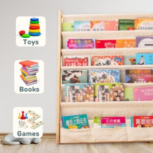 warebro (Upgraded New English Manual) November 2024,Wooden Toddler Book Shelf Organizer - Wooden Kids Book Case Storage - Kids Easy to Reach Bookshelf for Nursery, Bedroom, Playroom, Classroom