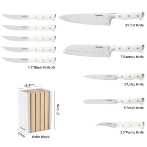 GOODA Knife Set with Block,11 Pieces High Carbon Stainless Steel Kitchen Knife set with Wooden Block,Dishwasher Safe Cooking Knives with Sharp Blade Forged Triple Rivet Ergonomic Handle