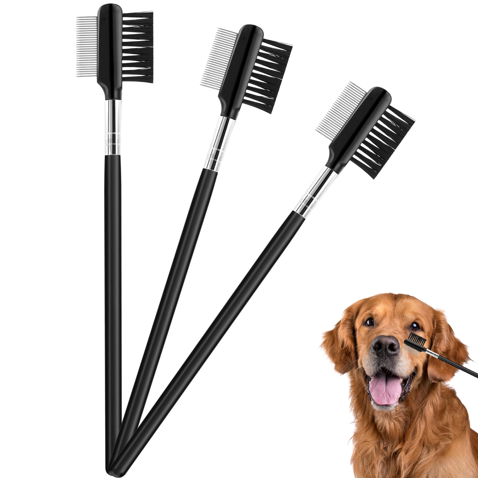 Gjinxi 3 PCs Dog Eye Comb Tear Stain Remover, Double Sided Pet Grooming Facial Comb, Soft and Bristles Flea Tick Removal Brush, Multipurpose Tool Small Cat Puppy Removing Crust Mucus and Flea