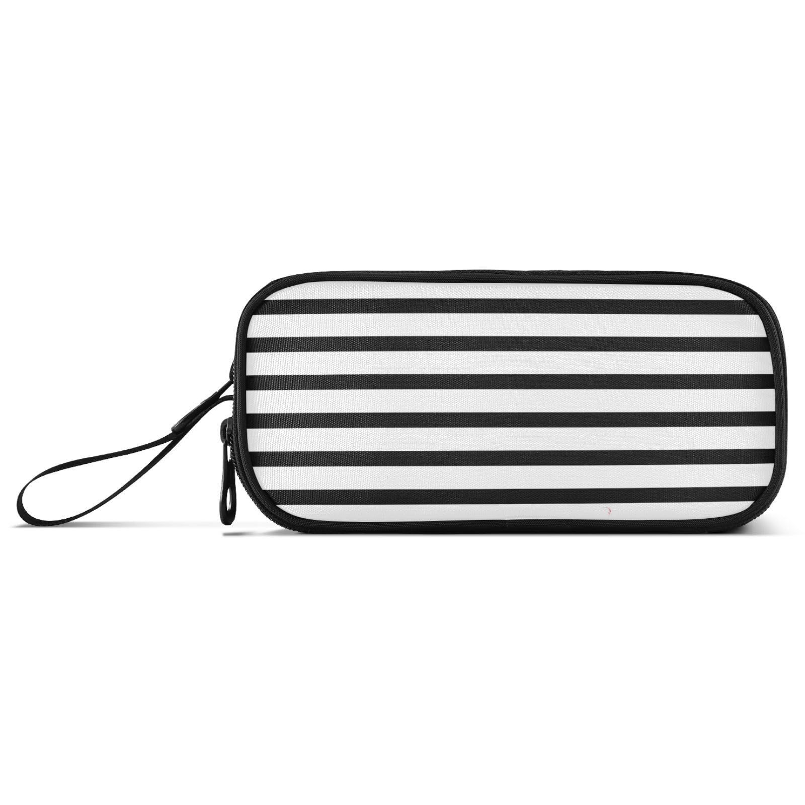 J JOYSAY White Black Striped Pencil Case Pouch Big Capacity Pencil Bags with Zipper Portable Pencil Box Large Art Bags for Adults Kids Teens