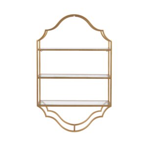 Kate and Laurel Leanna Scalloped Three-Tiered Wall Shelf, 20 x 32, Gold, Decorative Floating Shelf Storage and Wall Organizer for Bathroom Over Toilet Storage or Display