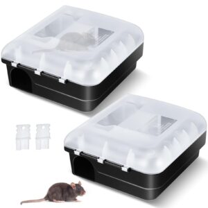 qualirey 2 pcs rat bait stations with keys 11.22 x 9.25 x 5.12 inches rodent station with clear lid indoor outdoor mouse trap keep pet and children safe bait boxes, bait not include