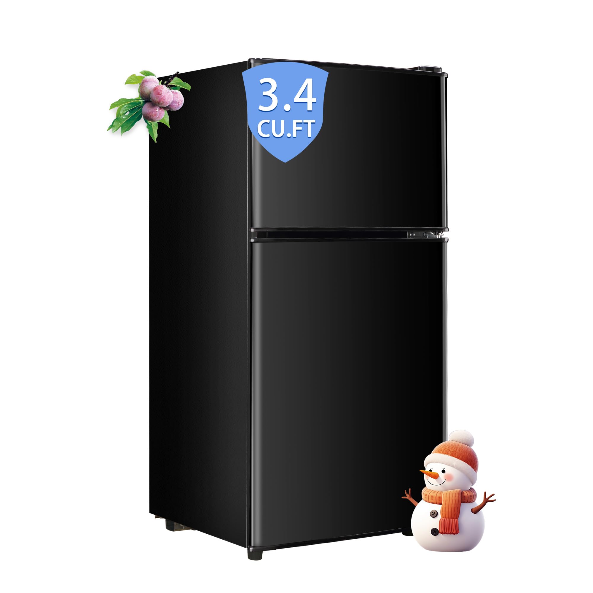 OOTDAY Compact Refrigerator, 3.4 Cu.Ft Small Fridge with Double Door, Apartment Size Refrigerator with 7 Level Adjustable Thermostat Control Perfect for Kitchen Dorm Apartment Office Black