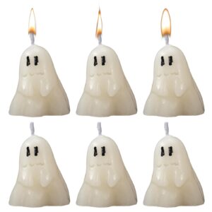 Asbondy 6 Pcs Halloween Ghost Candles, Cute Ghost Decorative Candle Set, Burning Candles, White Soy Wax Horror Candles for Halloween Party and Table Decorations