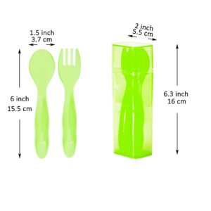 Youngever 6 Pack Plastic Toddler Utensils with Case, Plastic Kids Forks Kids Spoons, Large Size, Top Dishwasher Safe, Set of 6 in 6 Rainbow Colors