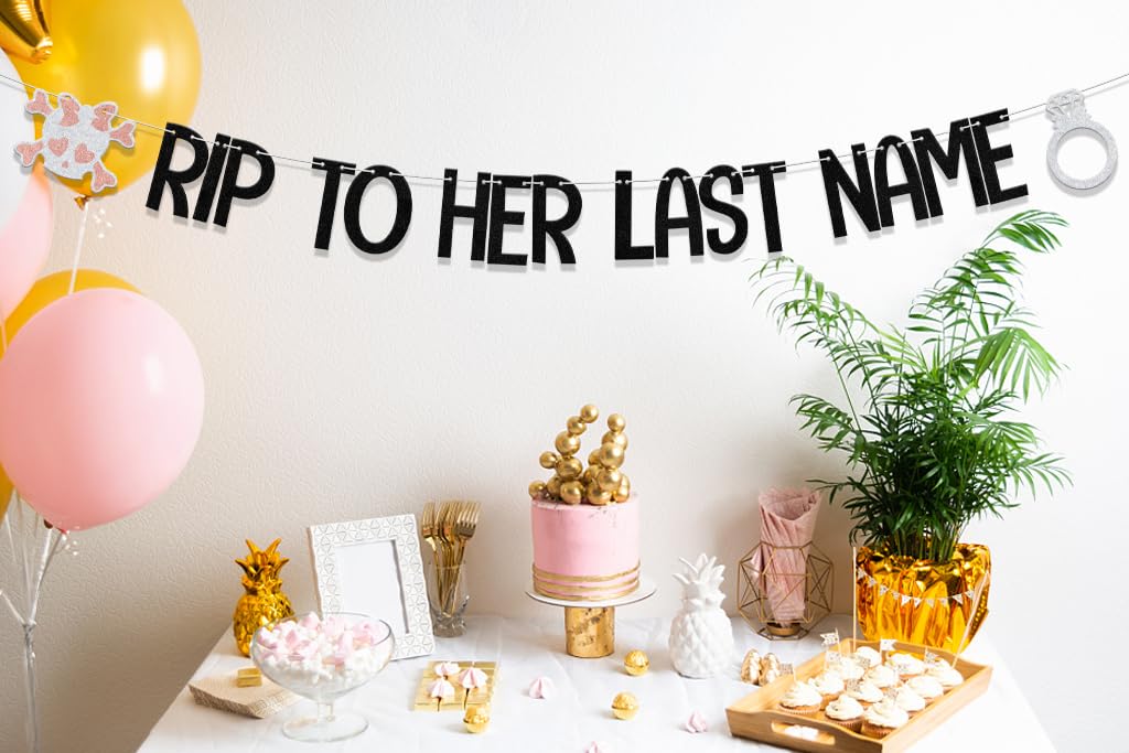 Rip To Her Last Name Banner,Rip Single Life Decor,Fun Bach Bride Or Die Wedding Engagement,Halloween Emo Bridal Shower Engagement Wedding Party Supplies Black