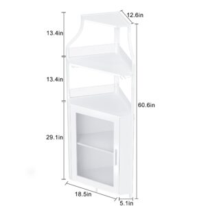 Corner Wine Rack, Bar Cabinet with Glass Holder and Storage Shelves, Baffle Design, Liquor Cabinet with Mesh Door & Adjustable Shelf, Home Bar Furniture for Living Room,Small Space White