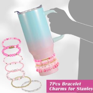 Bracelets for Stanley Cup Accessories, 7Pcs for Stanley Cup 40 oz&30 oz, Attachments for Stanley Decorations (Pink)