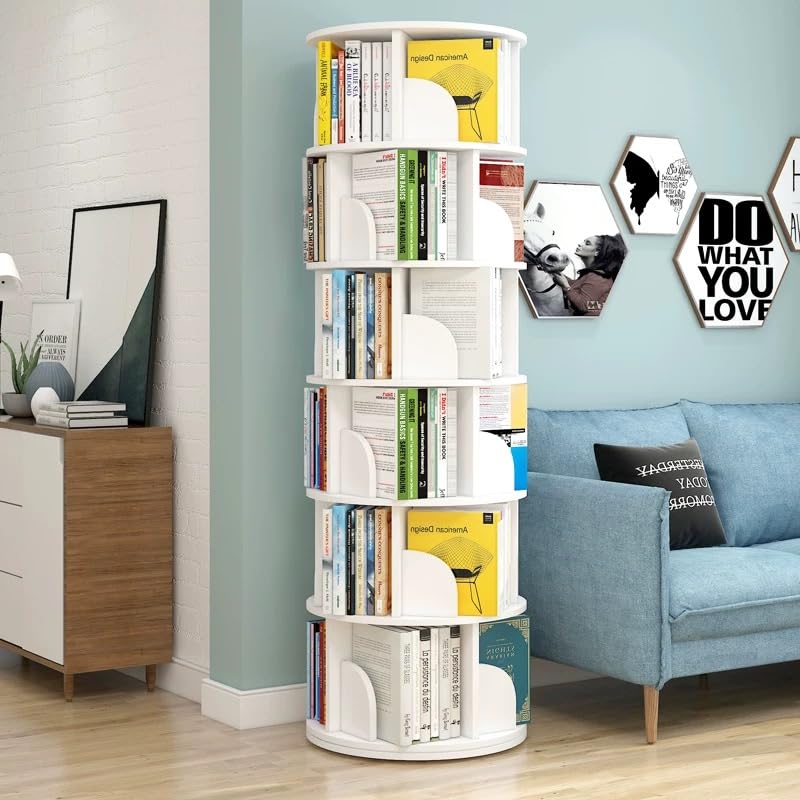 Rotating Bookshelf, Wood Bookshelf Corner Bookshelf, 360 Display 5 Tier Spinning Bookshelf Tower Lazy Susan, Tall Bookcase Storage Rack for Kids&Adults, Revolving Bookcase Book Shelf for Bedroom