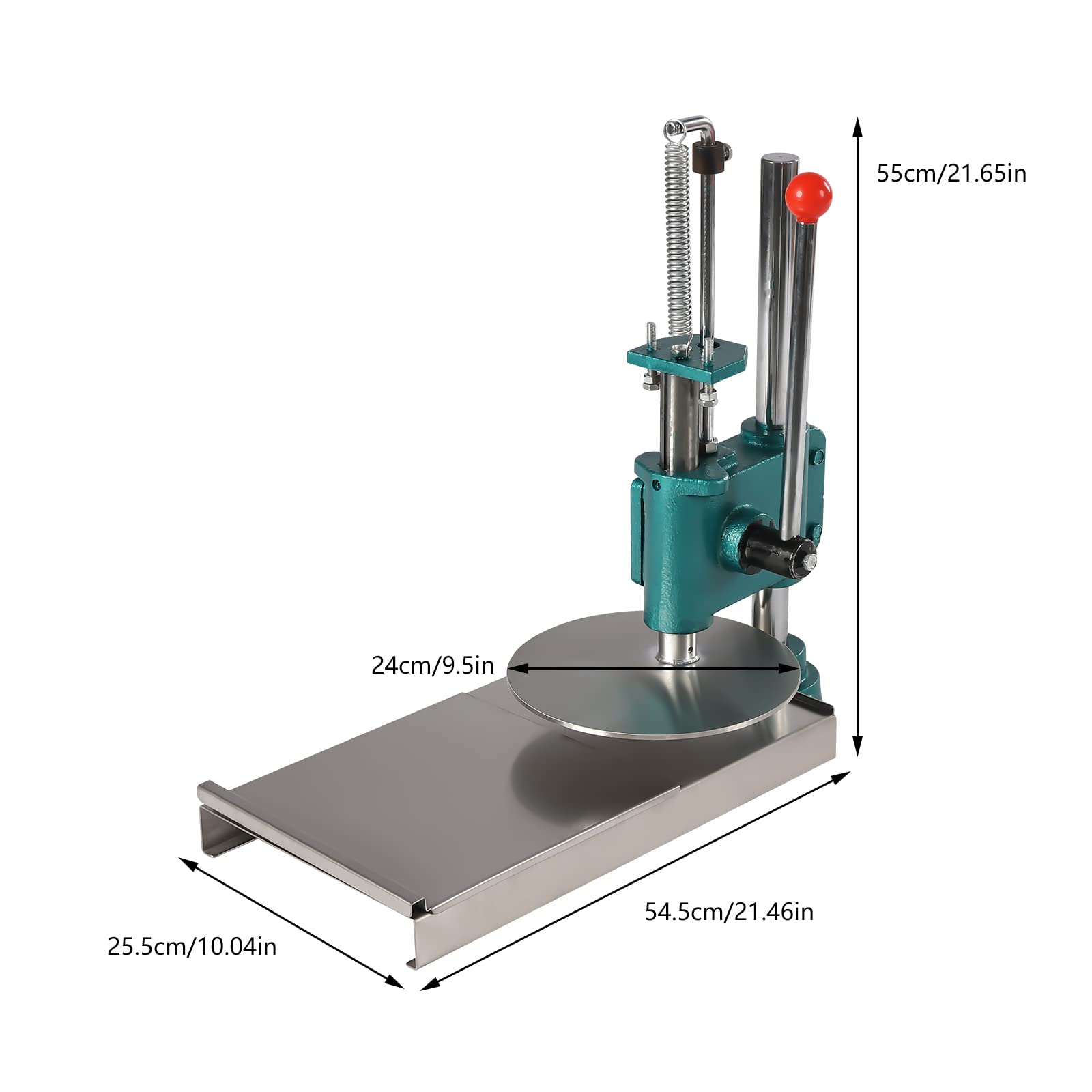 9.5" Manual Pizza Dough Press Machine, Household Pizza Pastry, Commercial Chapati Sheet Pizza Crust Press Plate w/ 0.2" Thick Disc, Height Adjustable Pizza Forming Machine (24cm/9.5in)