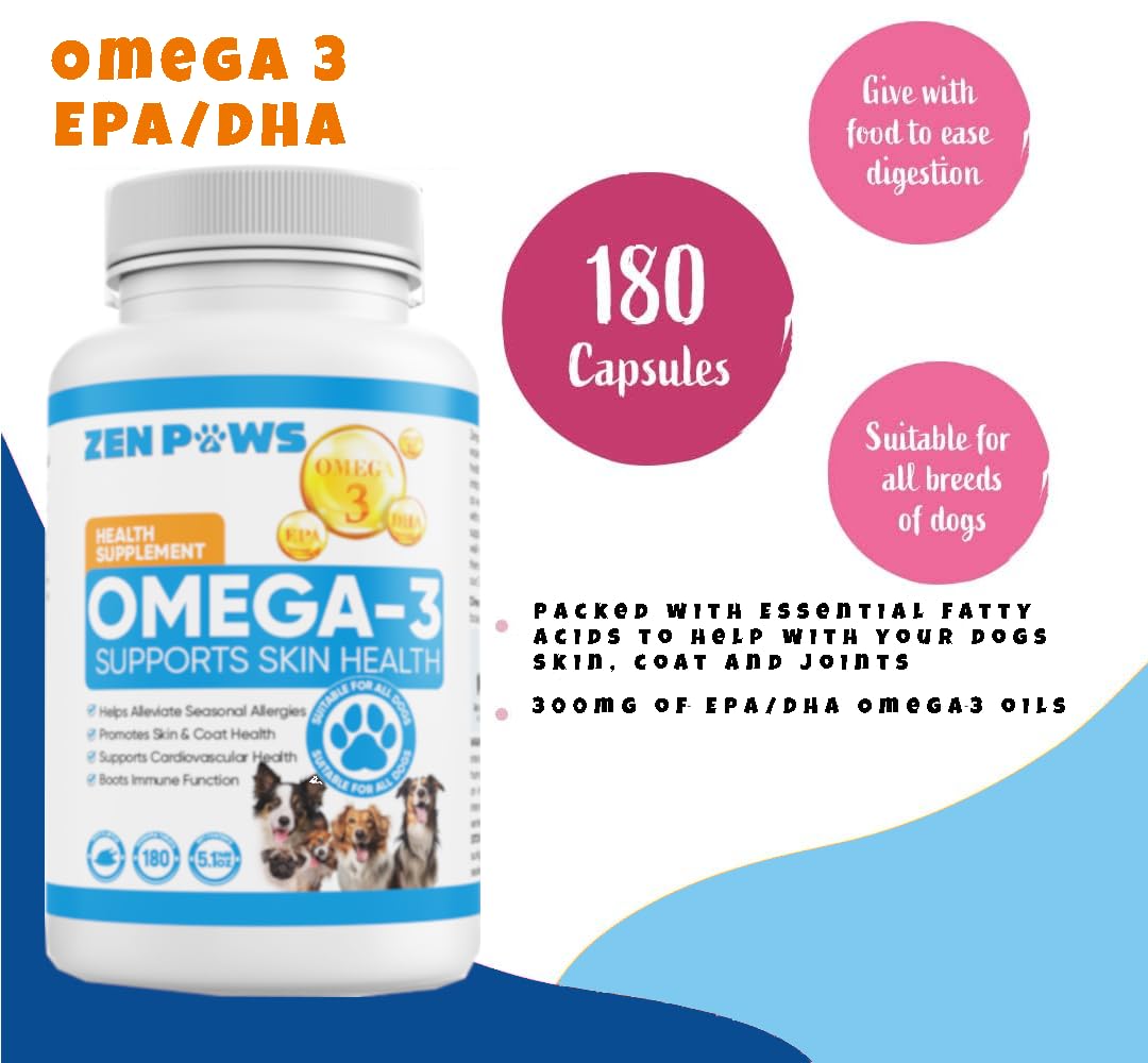 Omega 3 Fish Oil for Dogs - 180 Count Tablet Treats – Helps Shedding, Skin Allergy, Itch and Dry Skin Relief, Hot Spots - Joint Health - Skin and Coat Supplement - Salmon Oil - Duck Flavor