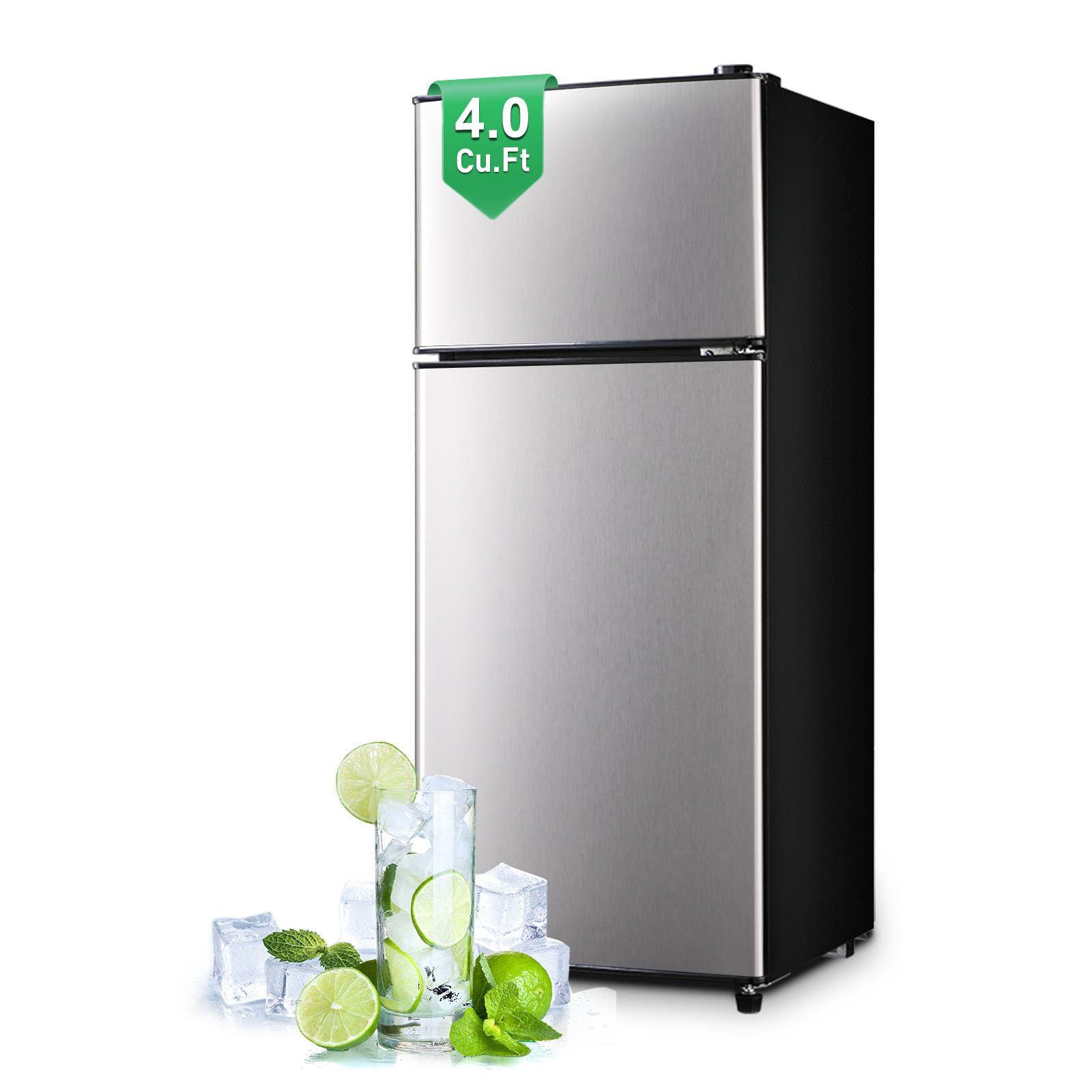 OOTDAY 4.0 Cu.Ft Mini Fridge, Apartment Refrigerator, Samll Refrigerator with Freezer, Dorm Refrigerator for Apartment, Office, Kitchen, Dorm, Compact Refrigerator with 7 Temperature Modes, Silver