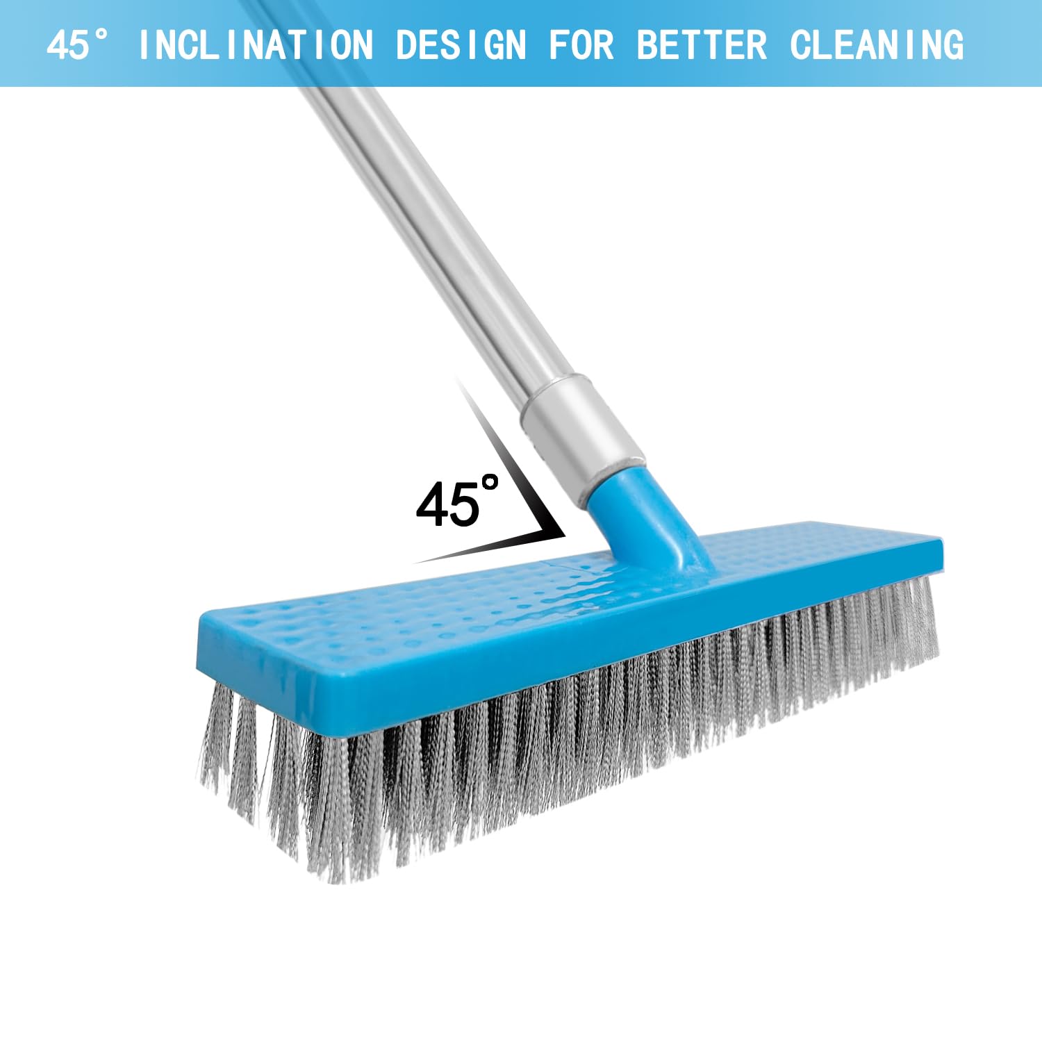 koyata 11.8” Heavy Duty Push Broom Brush with 60"" Long Handle,Stainless Steel Deck Scrub Brush,Outdoor Broom for Cleaning Bathroom, Kitchen, Patio, Garage, Deck, Concrete,Stone, and Tile Floors