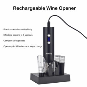 Electric Wine Opener Set with Base, Wine Accessories Set Including Rechargeable Corkscrew Wine Opener, Wine Aerator, Wine Stoppers and Foil Cutter, Perfect Wine Gifts for Wine Lovers