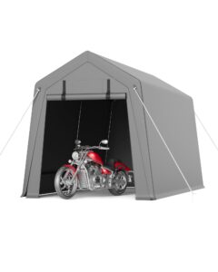 vortextove motorcycle storage sheds 7x15 ft, portable shed with rolled up zipper door, waterproof, storage tent heavy duty for motorcycle, bike, firewood, garden tools, grey