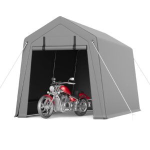 VORTEXTOVE Motorcycle Storage Sheds 7x15 FT, Portable Shed with Rolled up Zipper Door, Waterproof, Storage Tent Heavy Duty for Motorcycle, Bike, Firewood, Garden Tools, Grey