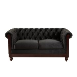 LUMISOL 59" Chesterfield Loveseat with Rolled Arms, Modern Velvet Sofa 2-Seater Tufted Couch with Nailhead and Solid Wood Legs for Living Room, Bedroom, Office, Black