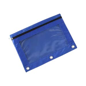 Generic Pencil Pouch,Three-hole Pencil Case Single Zipper Transparent PVC Document Storage Bag,Large Capacity Pencil Pouch with Zipper Clear Binder Pencil Case with 3 Reinforced Grommets (Blue)