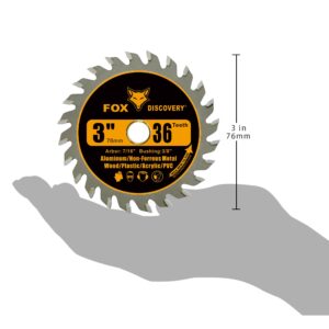 Fox Discovery 3 Inch 36T Circular Saw Blade Compatible with Dremel Saw-MAX, DeWalt, RotoZip Saws, Rigid 3" Multi-Material Saw, Cuts for Woods, Plastic, PCV, Acrylic, Aluminum, 7/16" Arbor - 3 Pack