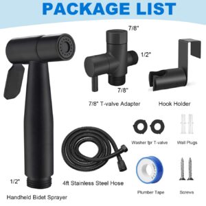 Handheld Bidet Sprayer for Toilet: Premium Stainless Steel Cloth Diaper Sprayer Set, Upgraded Jet Sprayer for Toilet w/Leakproof Hose, High Pressure Bathroom Bidet Sprayer Set Muslim Shower (Black)