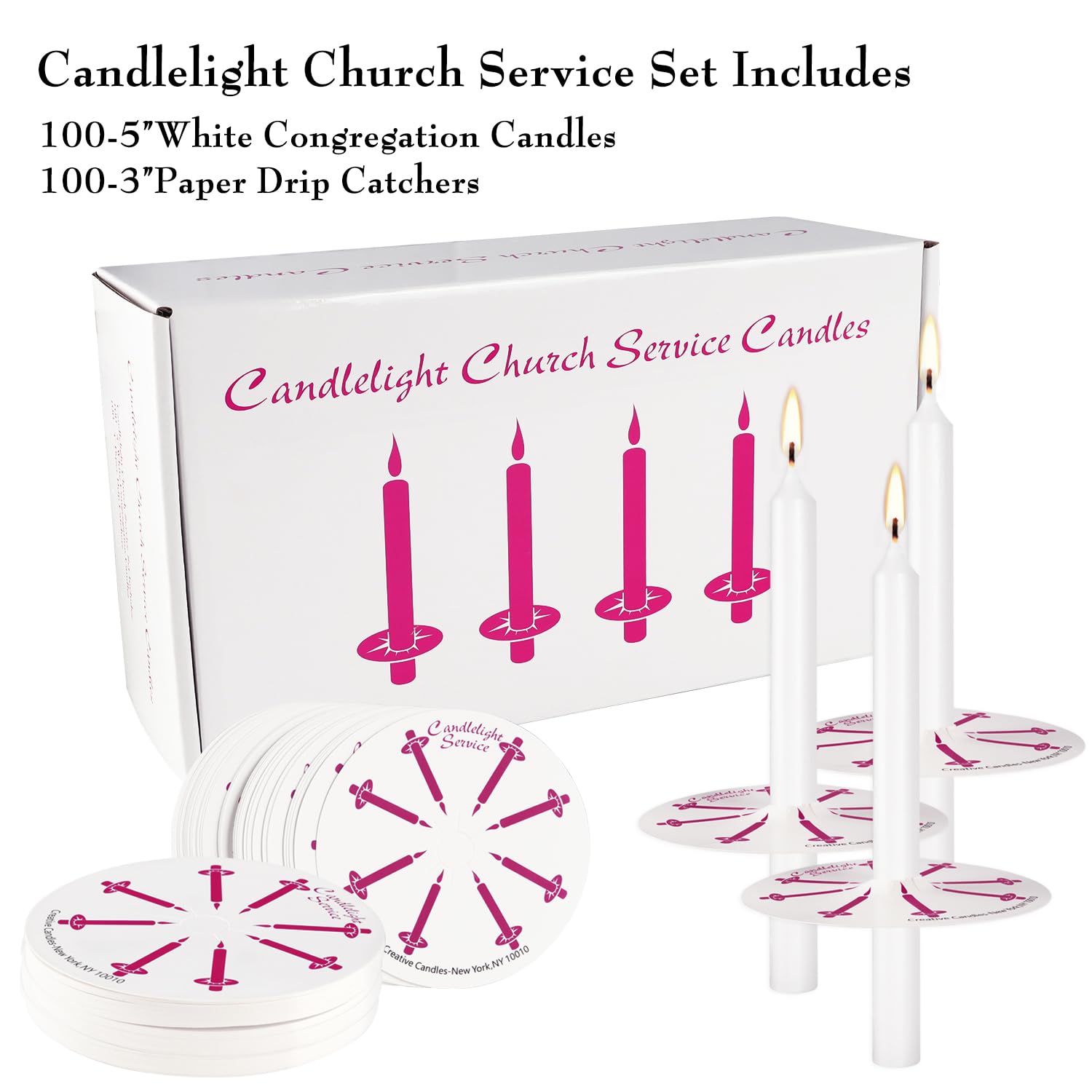 100 pcs odorless Taper Candles, White, Handheld with drip Protection, 5 inches, Church Prayer Candles, Sabbath Candles, Religious Candles……