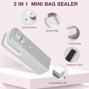 Mini Bag Sealer, 2024 Upgrade USB rechargeable Bag Sealer 2 in 1 Bag Sealer and Cutter Magnetic USB Rechargeable Mini Sealing Machine Heat Seal Tool for Plastic Bags,Snack Bags((Gray)