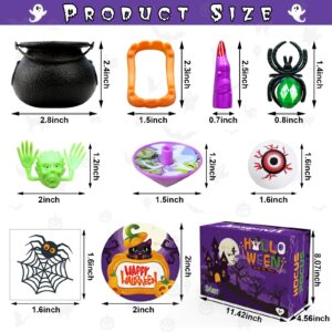 216PCS Halloween Party Favors, 24 Pack Prefilled Small Plastic Witch Cauldron with Assorted Halloween Bulk Halloween Goodie Bag Fillers Halloween Prizes Miniatures Trick or Treat