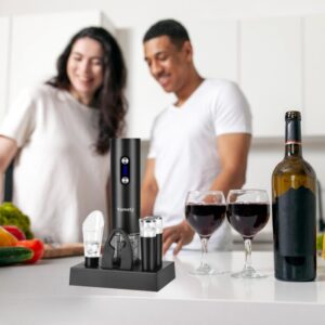 Electric Wine Opener Set with Base, Wine Accessories Set Including Rechargeable Corkscrew Wine Opener, Wine Aerator, Wine Stoppers and Foil Cutter, Perfect Wine Gifts for Wine Lovers