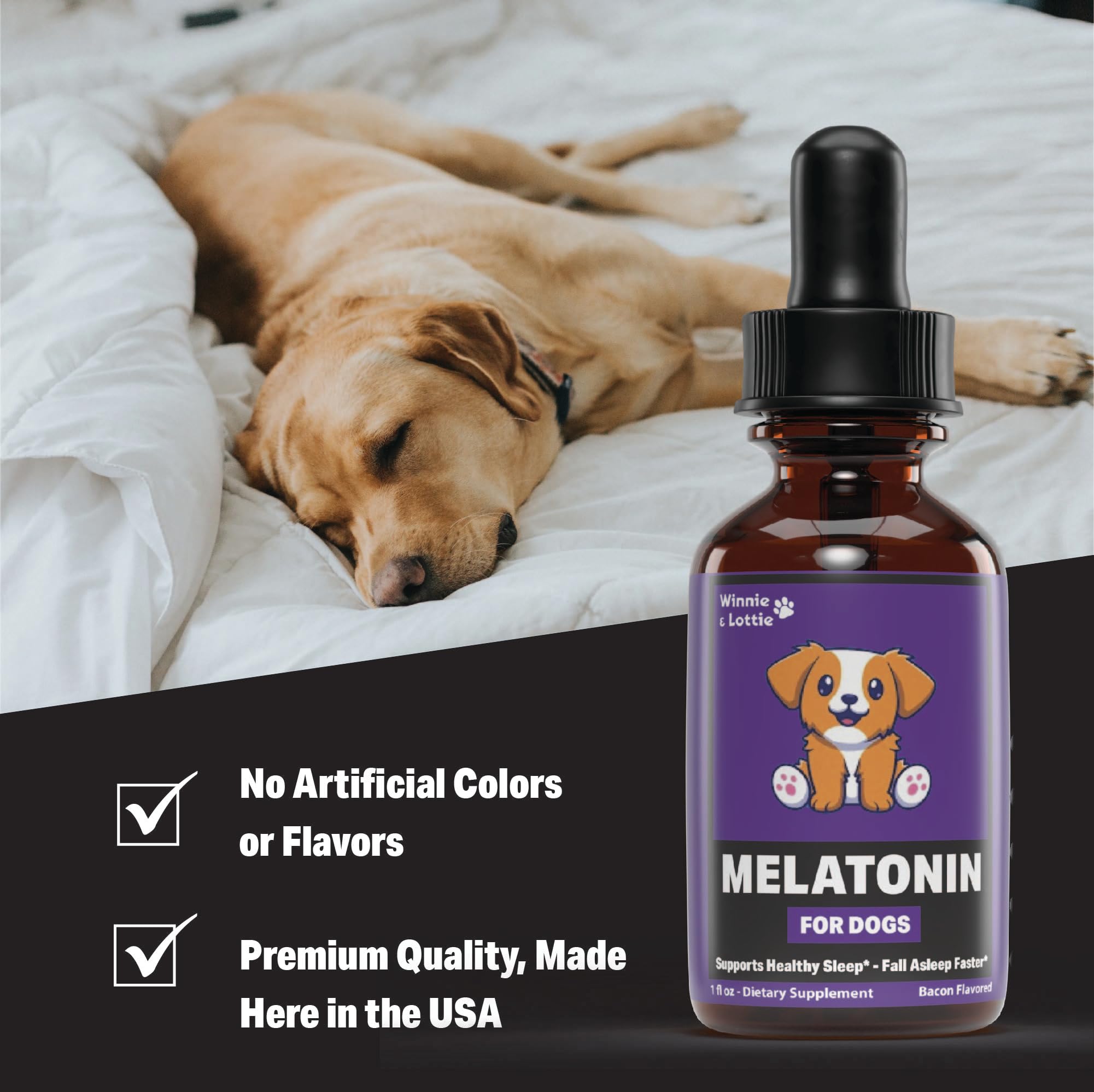 Dog Melatonin | Melatonin for Dogs | Dog Sleep Aid | Sleep Aid for Dogs | Melatonin for Dogs Sleep | Dog Calming | Calming for Dogs | Dog Calming Treats | Dog Anxiety Relief | 1 fl oz: Bacon Flavor