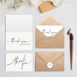 100 PACK Thank You Cards Bulk with Kraft Envelopes and Matching Stickers, 4x6 Inch Blank Greeting Cards Suitable for Small Business, Baby Shower Wedding, Graduation, Bridal Shower, Funeral, Engagement