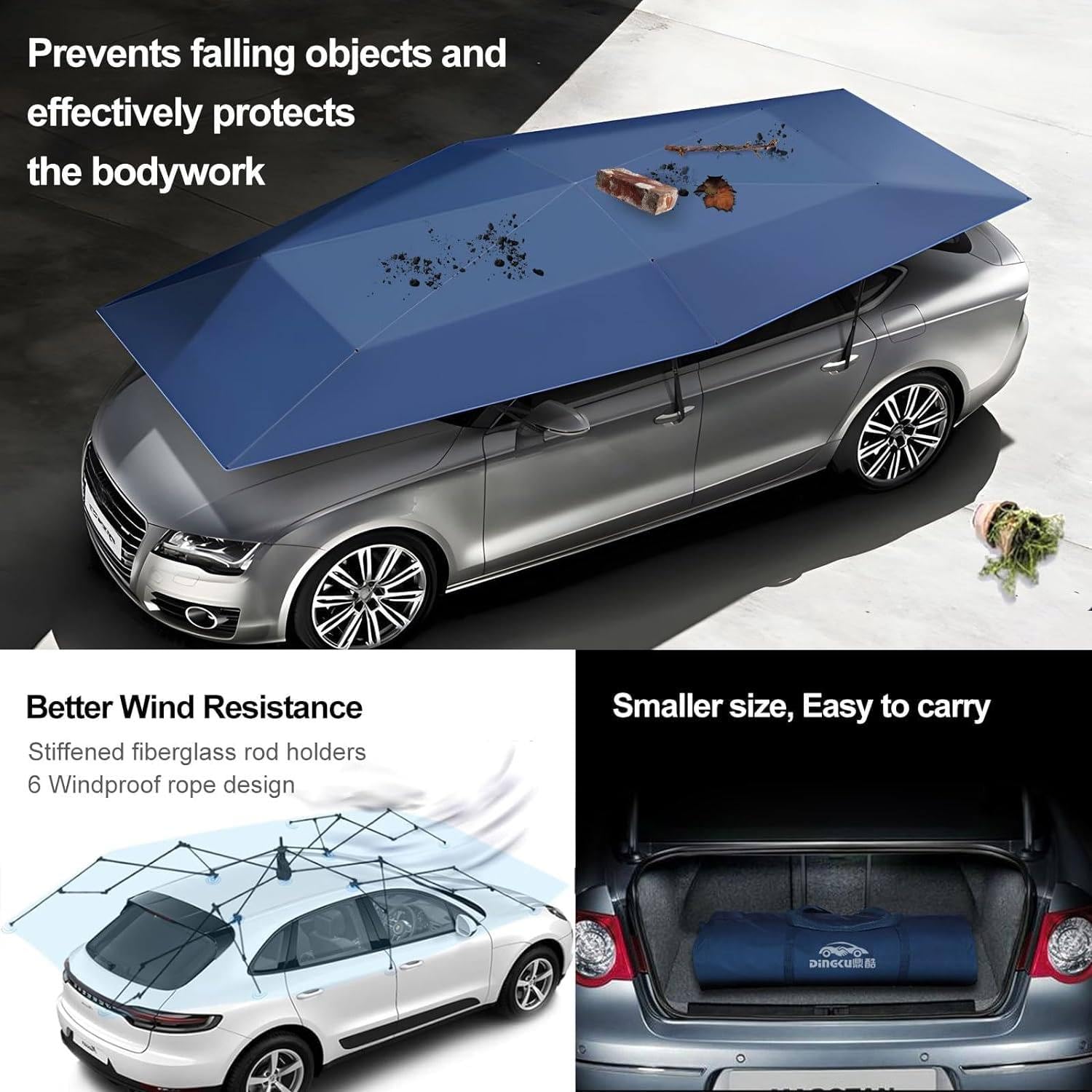 Universal Car Tent Movable Carport, Outdoor Automatic Auto Cover Waterproof Car Sun Shade Umbrella Tent Anti-UV Protection Windproof Oxford Cloth,Navyblue-4.5x2.3m