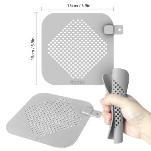 Shower Drain Hair Catcher, 5.9 inch Silicone Square Drain Cover Protector Hair Stopper Trap Flat Strainer, Home Protectors Sink Cover for Bathroom, Kitchen, Laundry, RV - 2 Pack, Gray