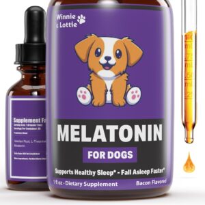 dog melatonin | melatonin for dogs | dog sleep aid | sleep aid for dogs | melatonin for dogs sleep | dog calming | calming for dogs | dog calming treats | dog anxiety relief | 1 fl oz: bacon flavor