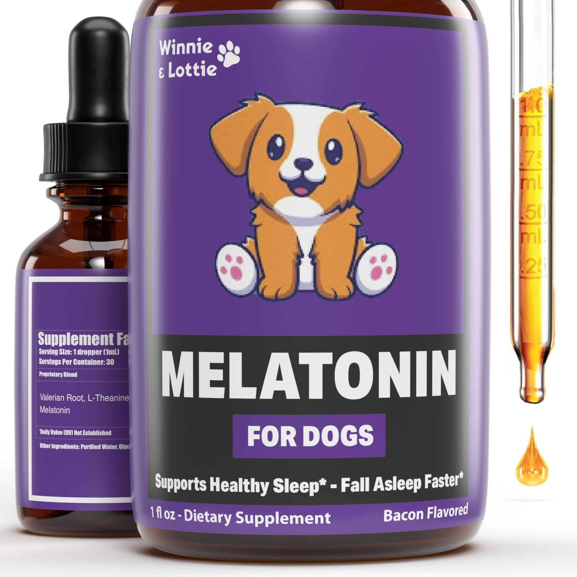 Dog Melatonin | Melatonin for Dogs | Dog Sleep Aid | Sleep Aid for Dogs | Melatonin for Dogs Sleep | Dog Calming | Calming for Dogs | Dog Calming Treats | Dog Anxiety Relief | 1 fl oz: Bacon Flavor