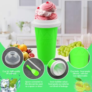 Slushy Maker Cup - DIY Magic Slushy Maker Squeeze Cup, Portable Smoothie Squeeze Cup for Juices, Milk and Ice Cream Make, Double Layers Silicone Slushie Cup with Straw for Friends,Family Gifts (green)