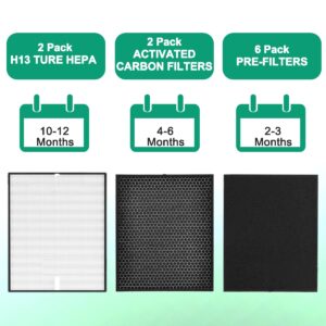 Miloidea 10 Pack 3000 True HEPA Replacement Filters Compatible with 3000,3000M,3000Pro Air Purifier, 2 True HEPA, 2 Activated Carbn & 6 Extra Carbn Pre-filters(2+2+6), 3000 Accessory, NOT for 3500