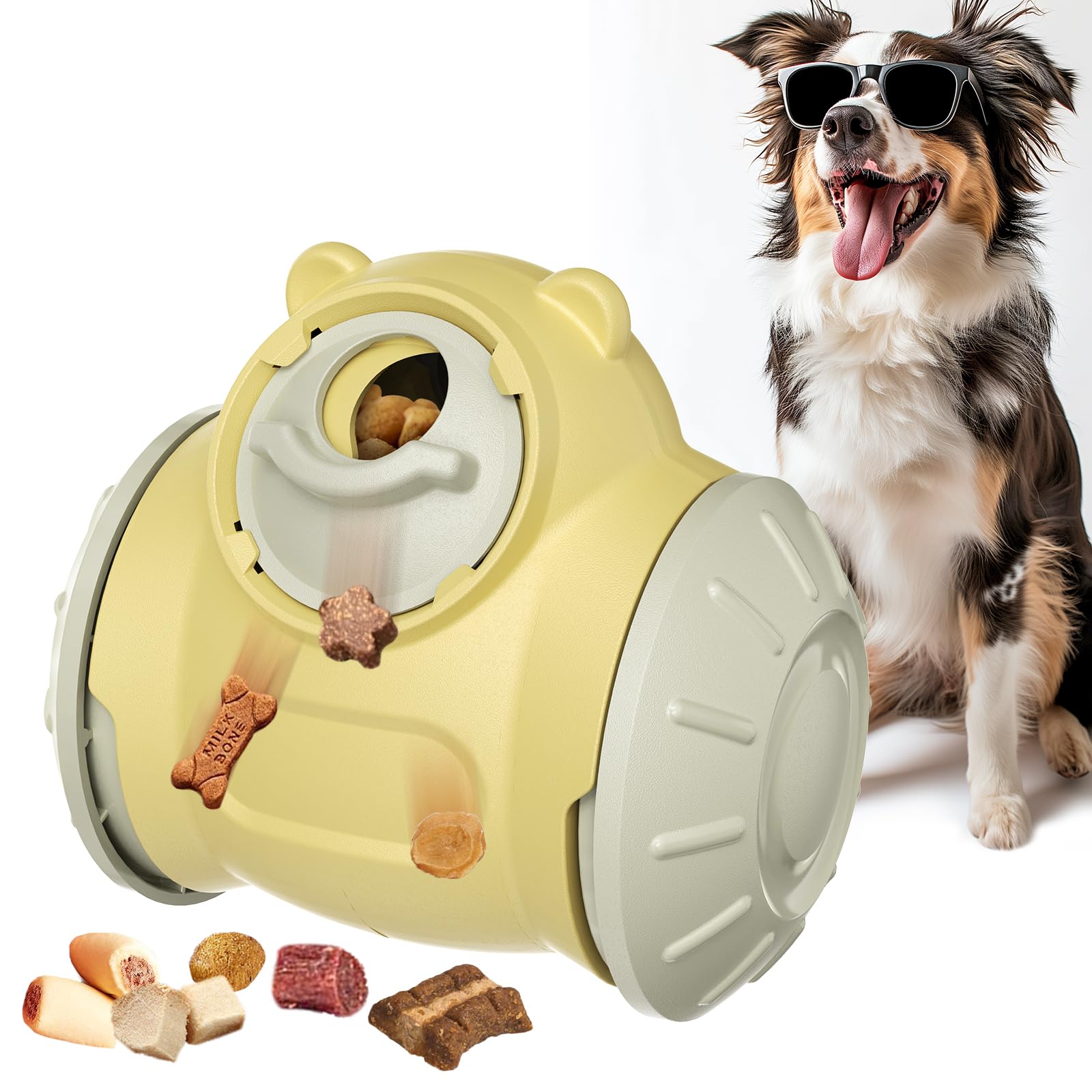 KADTC Treat Dispenser Toy for Medium/Small Chewer Breed Dogs Adjustable Food Dispensing Speed & Size of The Hole Puppy Puzzle Toy Slow Feeder Ball Doggy Interactive Game A