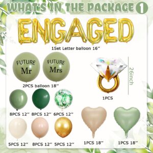 Sage Green Engagement Party Decorations, She Said Yes Decorations Banner Future Mr and Mrs Balloons for Just Engaged Decor, Sage Green Balloons for Bridal Shower Decorations