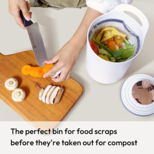 Carrotez Compost Bin for Kitchen Countertop, 0.8 Gallon (3 Liter) Small Food Waste Mini Compost Bin with Lid, Odorless Vacuum Seal - White