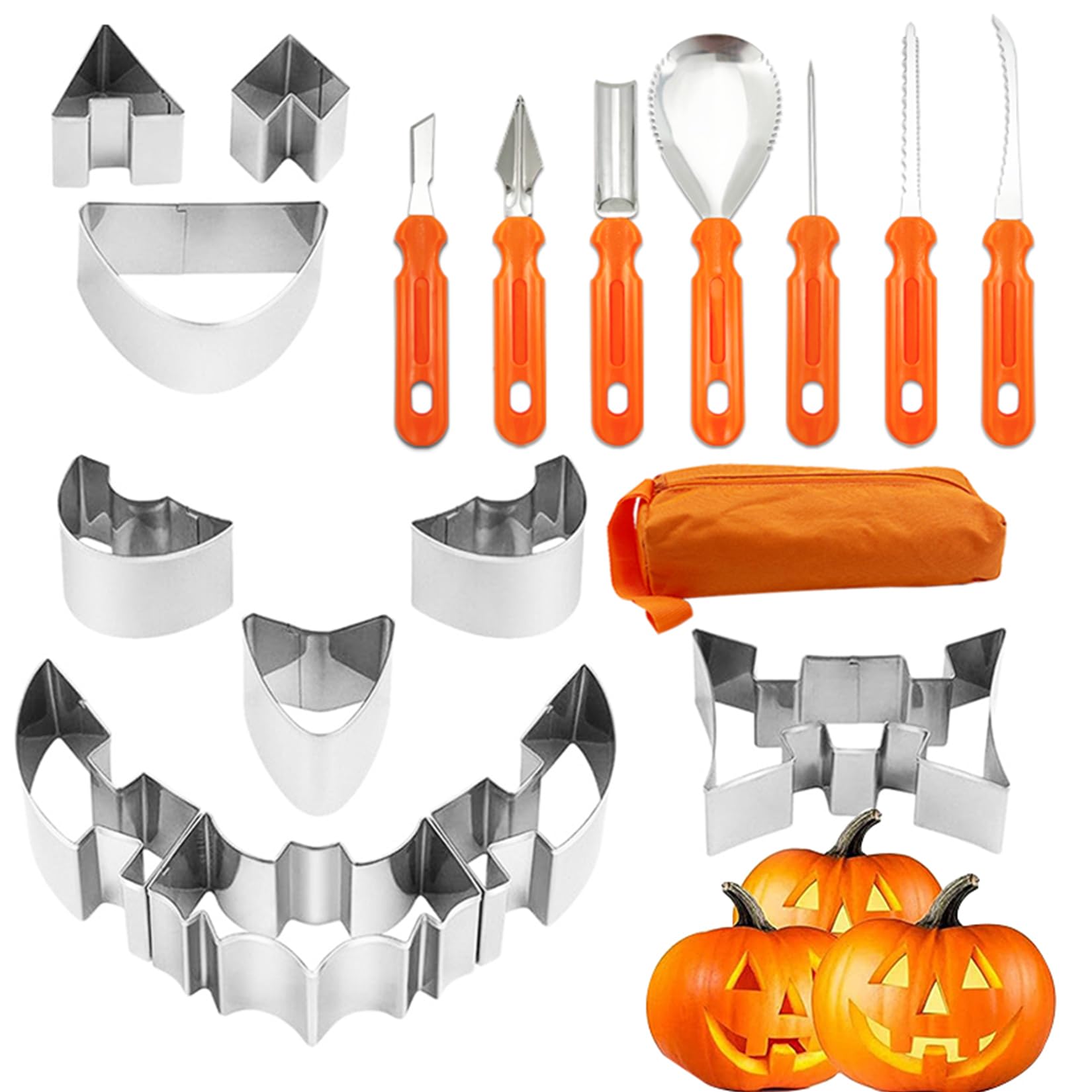 Pumpkin Carving Kit, Halloween Decorations Stainless Steel Pumpkin Carving Tools, Pumpkin Carving Kit for Adults, Carver Tool with Carrying Bag, Family DIY Carving Pumpkins Gift (17PCS)