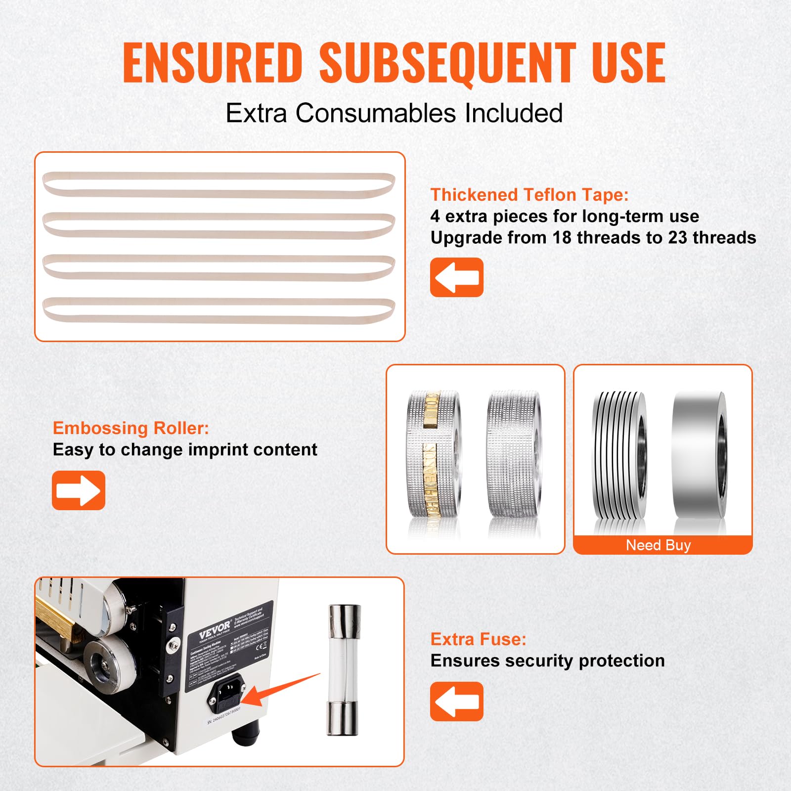 VEVOR Continuous Bag Band Sealing Machine, 0.24-0.47 in/6-12 mm Seal Width, Horizontal Band Sealer Machine with Digital Temperature Control, Bag Sealer for 0.02-0.8 mm Plastic Bags with Count Function