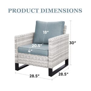 HUMMUH Outdoor Chairs PE Wicker Patio Dining Chairs Set of 2 Metal Frame Porch Chairs with 4 inch Seat Light Blue Cushions