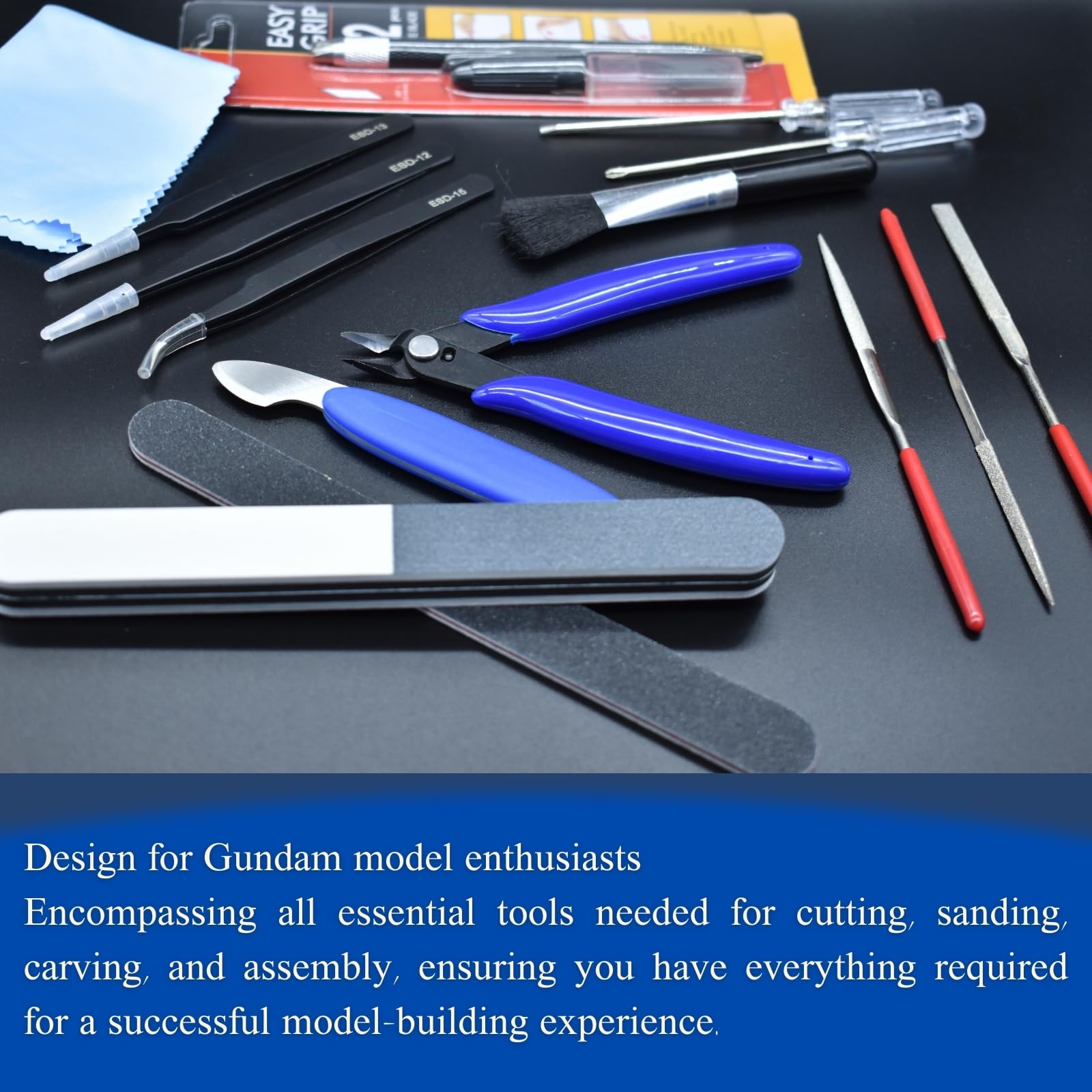 JUNYAOHSU Gundam Model Tools Kit, 34pcs Hobby Tool Set, Pliers, Separator, Files, Screwdriver, Tweezers, Polishing Strip, Graver, Blades for Buildings, Gundam, Robots Models Minature